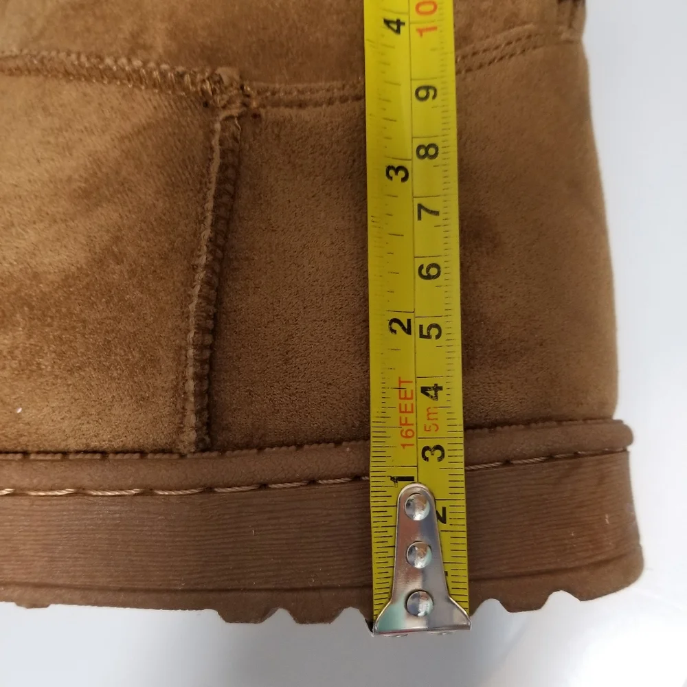Suede Leather & Fur Lined Tall Boot Triple Bow Caramel Brown Sz 9 NWOT
